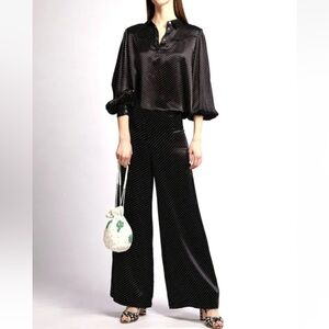 Ganni Black Polka Dot Satin Cameron Wide Leg Pant